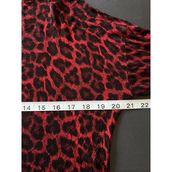 Michael Kors Cheetah Print Blouse Front Ruching Business Office Stretch Red - Picture 6 of 7
